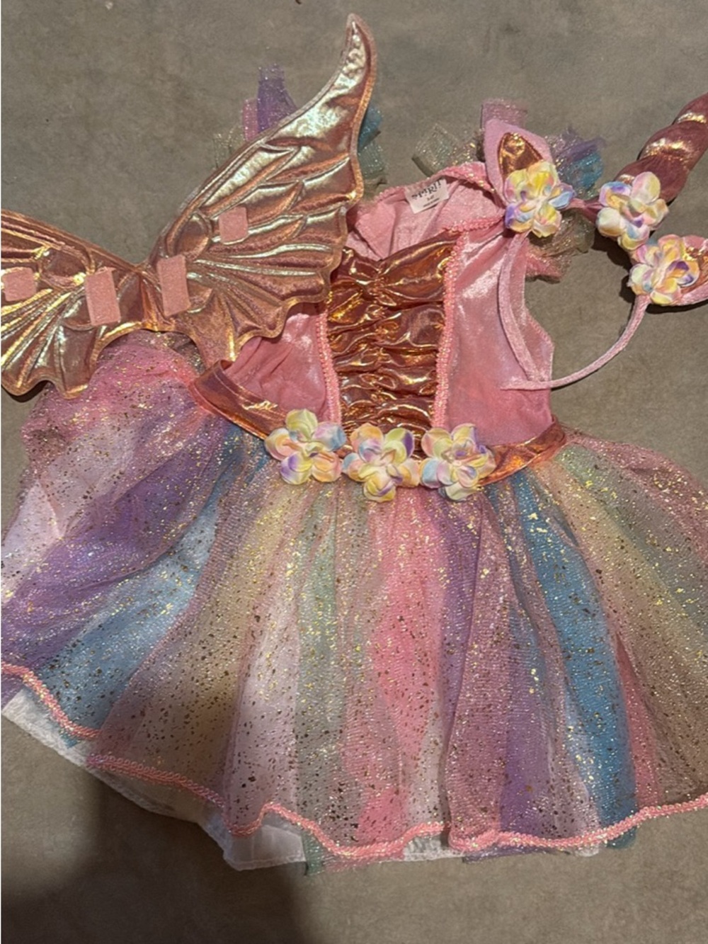 Kids Pink Rainbow Unicorn Fairy Costume Dress with Wings